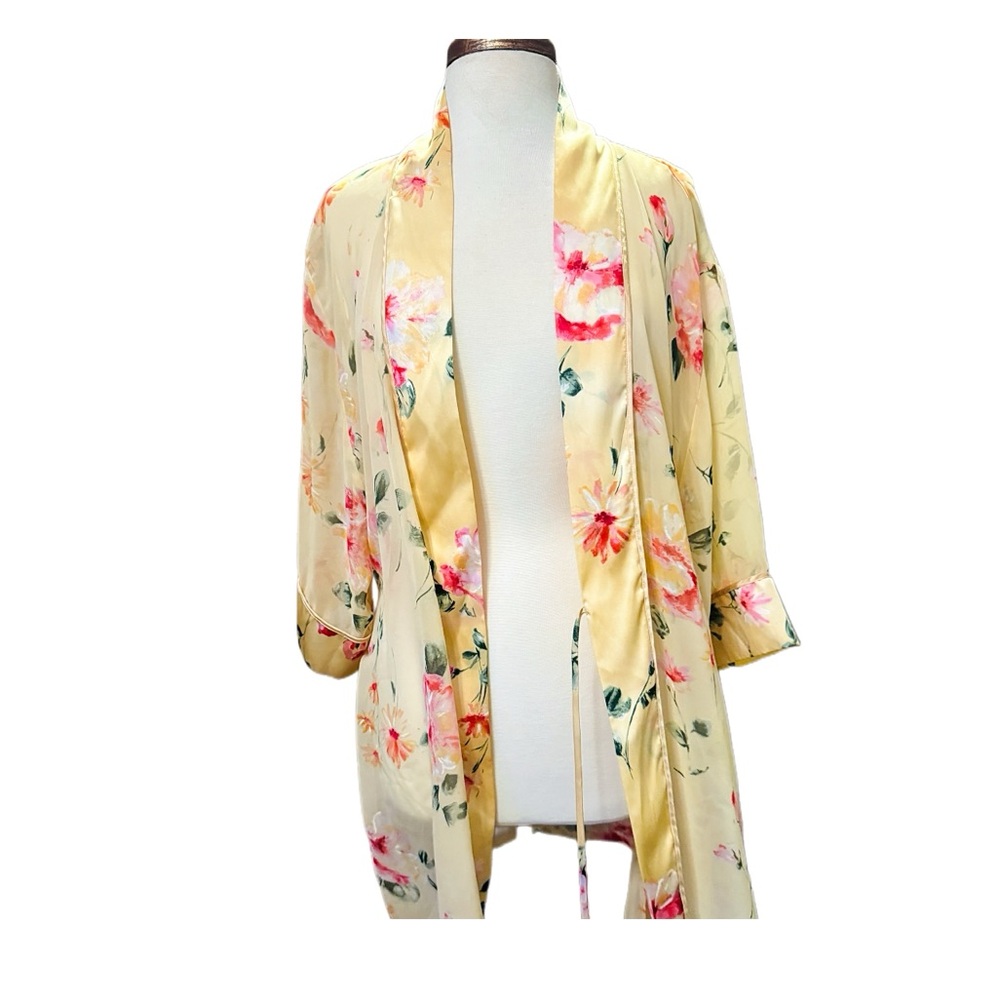 Delicates Robe Colorful Floral Semi Sheer Pink Green Yellow Summer Lingerie XL